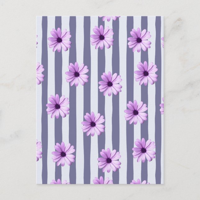 striped pattern with purple daisies postcard (Front)