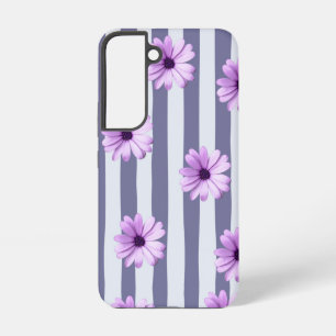 Striped Pattern with Purple Daisies Samsung Galaxy Case