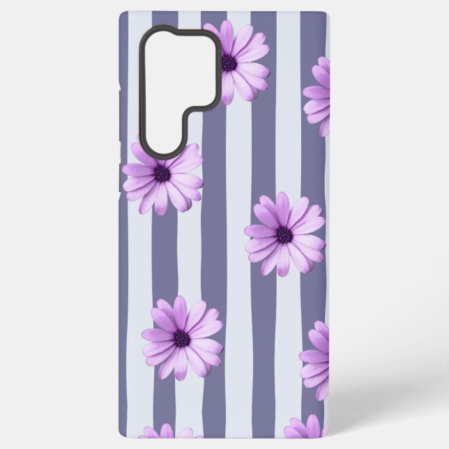 striped pattern with purple daisies samsung galaxy s22 ultra case (Back)