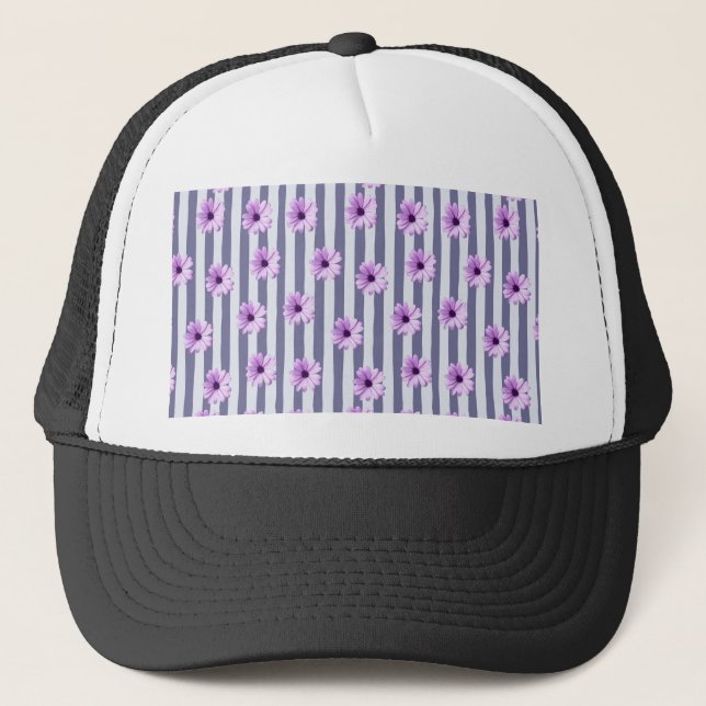 striped pattern with purple daisies trucker hat (Front)