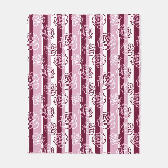 Striped pattern with roses fleece blanket (Front)