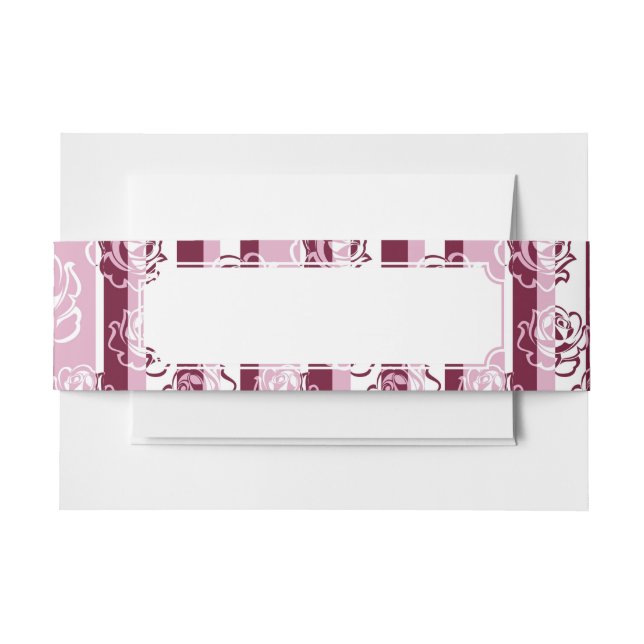 Striped pattern with roses invitation belly band (Front Example)