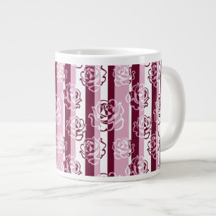 Striped pattern with roses large coffee mug