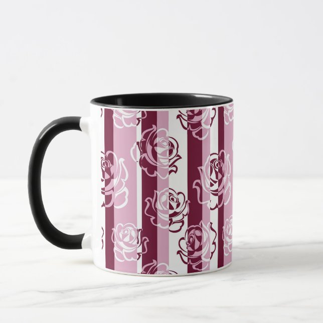 Striped pattern with roses mug (Left)