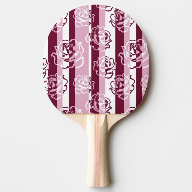 Striped pattern with roses ping pong paddle (Front)