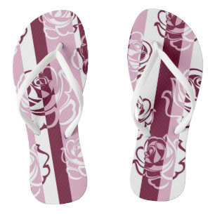 Striped pattern with roses thongs