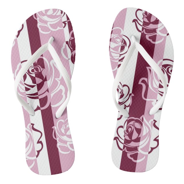 Striped pattern with roses thongs (Footbed)