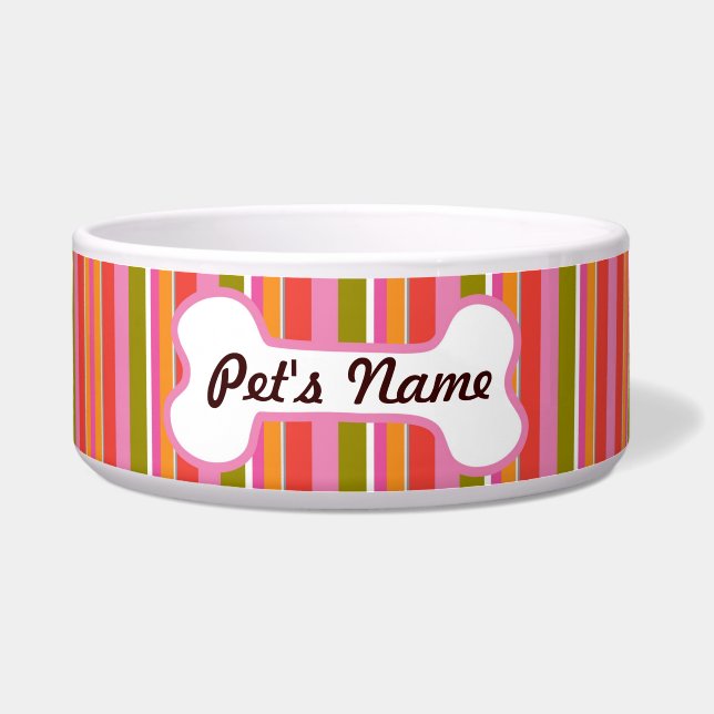 Striped Pet Bowl with personalised bone (Front)