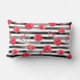 Striped Pillow with Roses & Kisses