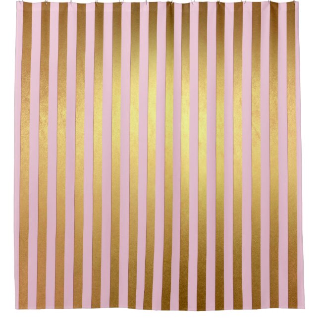 Striped- pink and golden stripes shower curtain (Front)