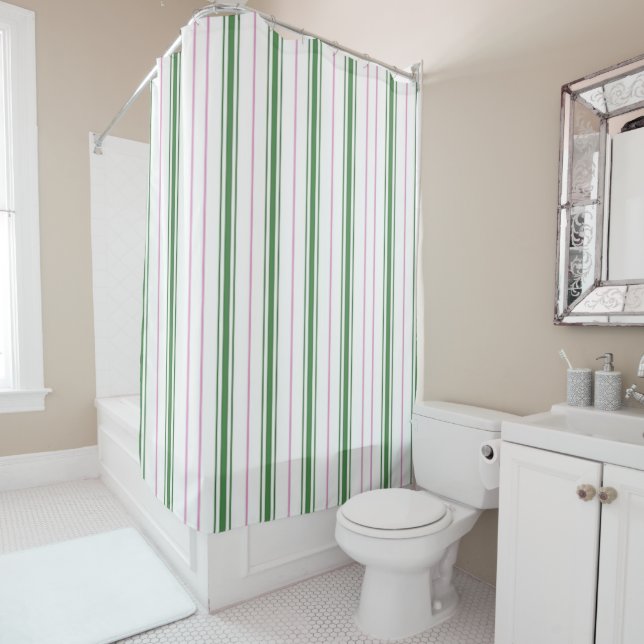 Striped Pink and Green  Shower Curtain (In Situ)