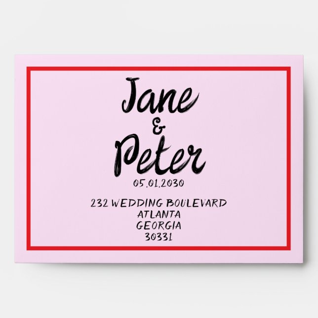 Striped Pink and Red Wedding Envelope (Front)