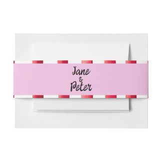 Striped Pink and Red Wedding  Invitation Belly Band