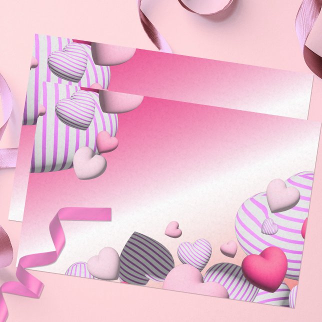 Striped Pink And White Heart Balloons Valentine's Tissue Paper (Creator Uploaded)