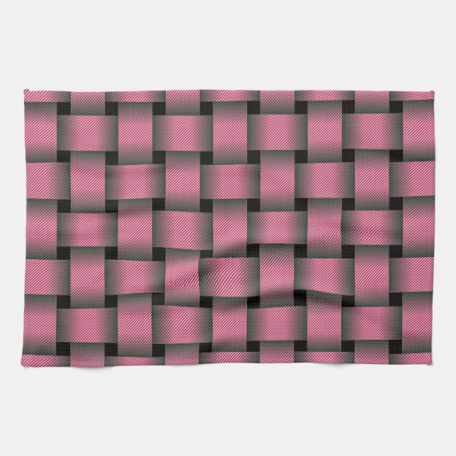 Striped Pink Basket Weave Tea Towel (Horizontal)