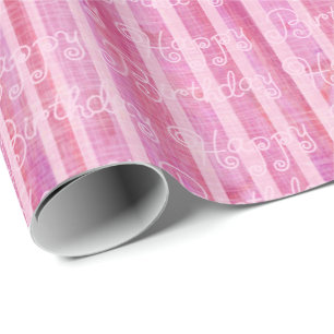 Striped Pink Birthday Wrapping Paper