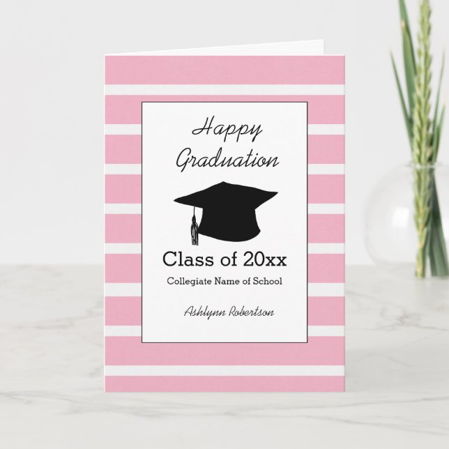 Striped Pink Class of 2026 Graduation Card (Front)