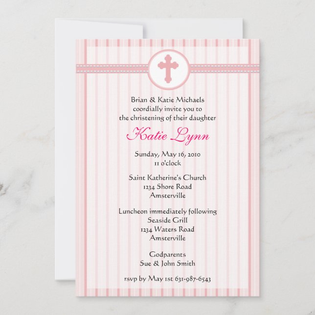 Striped Pink Cross Invitation (Front)