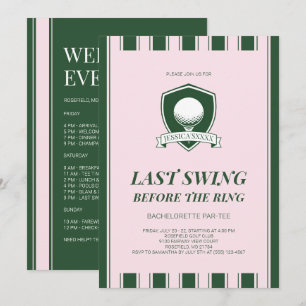 Striped Pink Green Last Swing Golf Bachelor Party Invitation