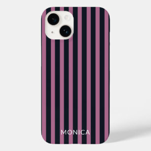 striped pink   navy custom name  Case-Mate iPhone 14 case