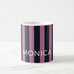 striped pink navy custom name coffee mug