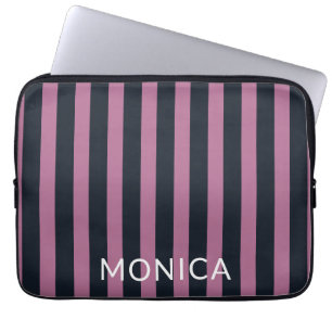 striped pink navy custom name laptop sleeve