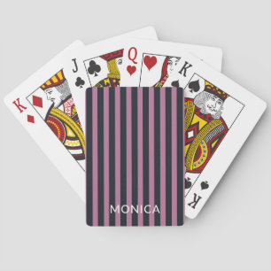striped pink   navy custom name  playing cards