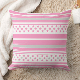Striped pink pattern with stars cushion