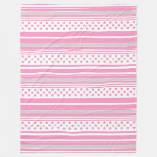 Striped pink pattern with stars fleece blanket