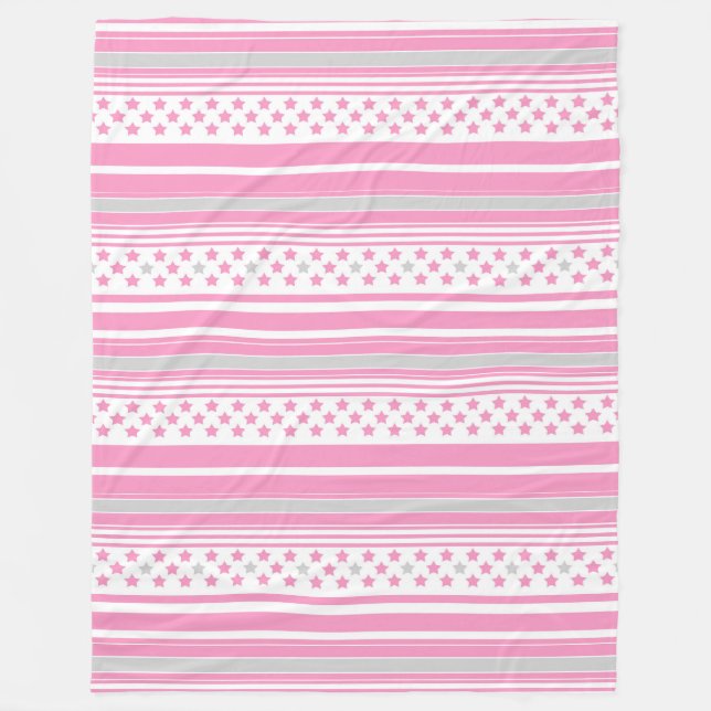 Striped pink pattern with stars fleece blanket (Front)