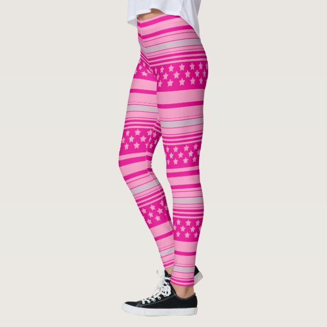 Striped pink pattern with stars leggings (Left)