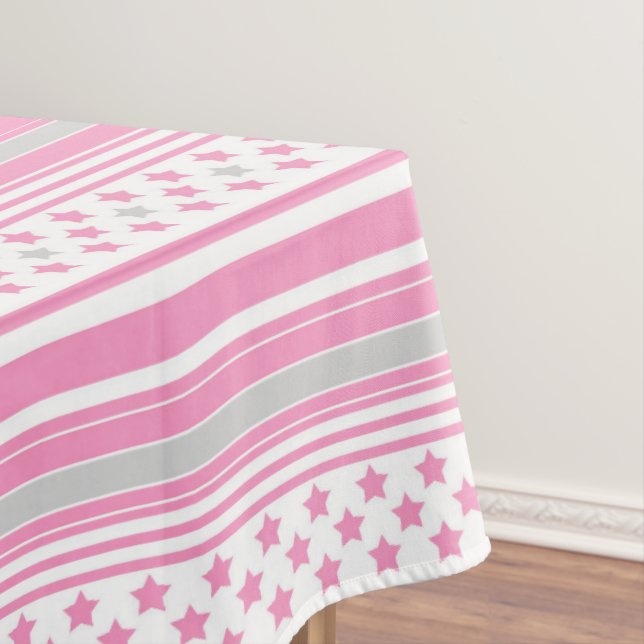 Striped pink pattern with stars tablecloth (In Situ)