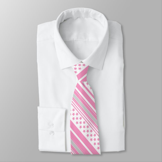 Striped pink pattern with stars tie (Tied)