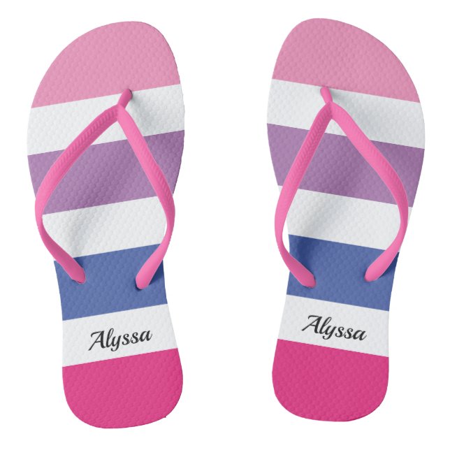 Striped Pink Purple Blue Personalised Thongs (Footbed)