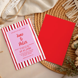 Striped Pink & Red Handwriting Wedding Invitation