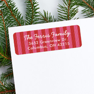 Striped pink red simple Christmas return address Return Address Label