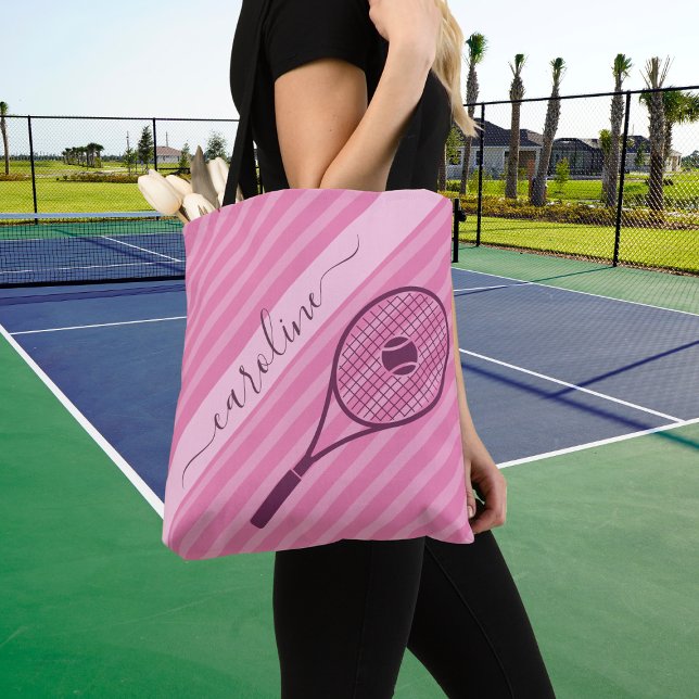 Striped Pink Tennis Racket Ball Pretty Girly Cute  Tote Bag (Creator Uploaded)