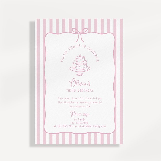 Striped Pink, Whimsical Bow,  birthday   Invitation (Creator Uploaded)