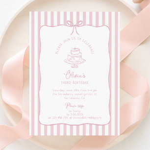 Striped Pink, Whimsical Bow,  birthday   Invitation