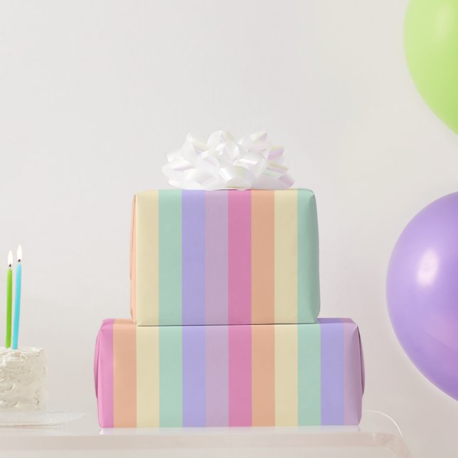 Striped Pink Yellow Blue Purple Pastel Colours Wrapping Paper (Party Gifts)