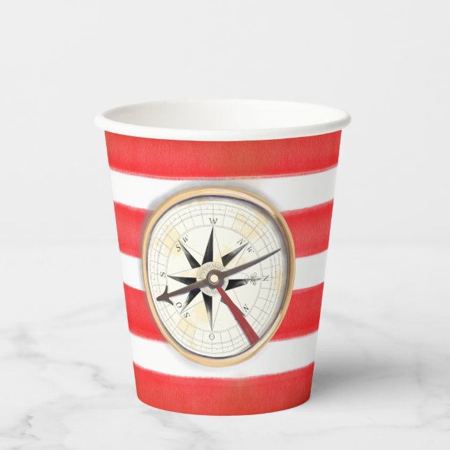 striped Pirate compass Paper Cups (Front)