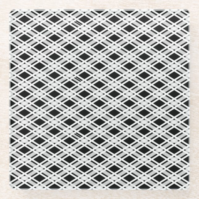 Striped Plaid Pattern Glass Coaster (Front)