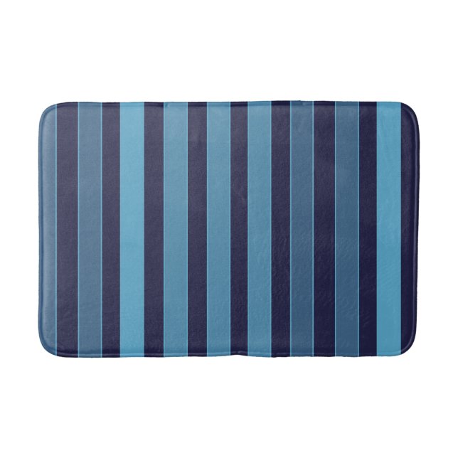 Striped plain pattern retro blue bath mat (Front)