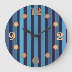Striped plain pattern retro blue large clock
