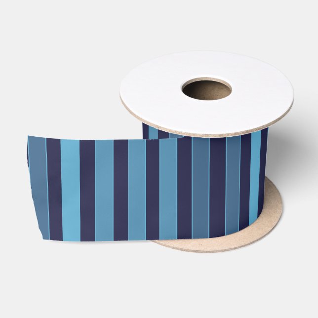 Striped plain pattern retro blue satin ribbon (Spool)