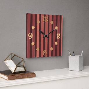 Striped plain pattern retro brown square wall clock