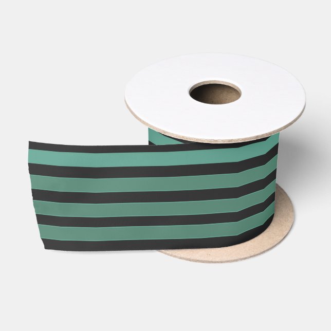 Striped plain pattern retro green satin ribbon (Spool)