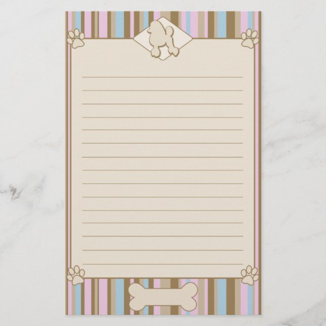 Striped Poodle Stationery (Front)