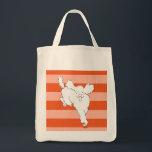 Striped Poodle Tote<br><div class="desc">Fun! Fun! Fun! This poodle is headed straight for you. He's full of life and quite great on a striped  orange background.</div>