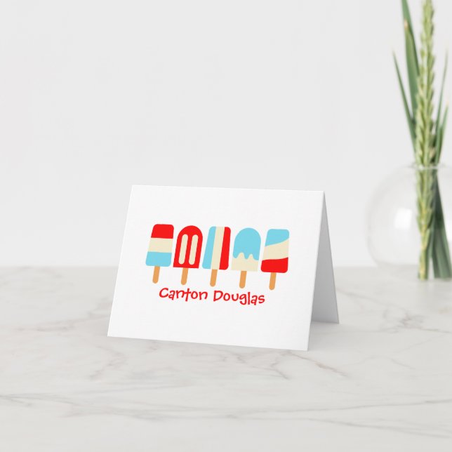 Striped Popsicles Personalised Folded Note Cards (Front)